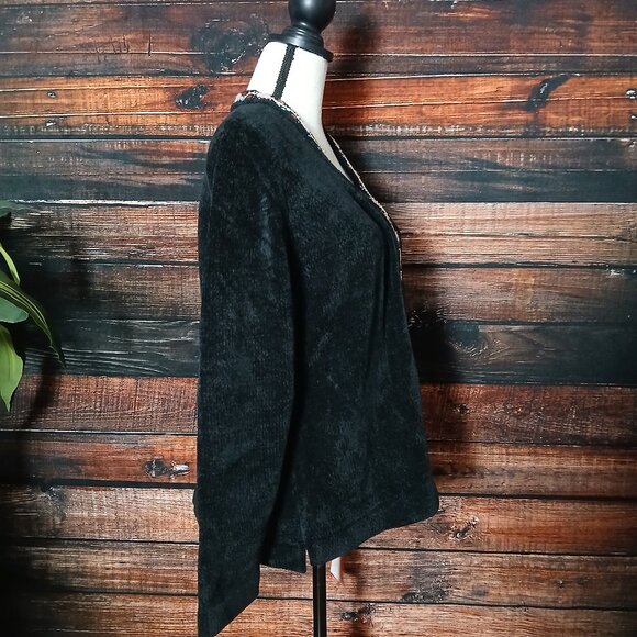NWT Hearts Of Palm Cardigan Sweater XL Black Chenille Beaded Embroidered - Picture 7 of 10